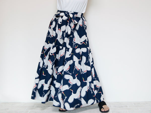 <S39C> JAPANESE CRANE  PRINTED Skirt  -Length 90cm