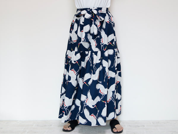 <S39C> JAPANESE CRANE  PRINTED Skirt  -Length 90cm