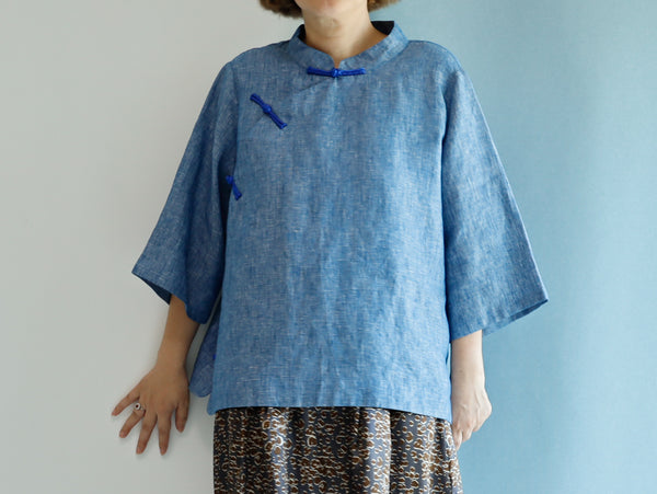 <RS21T27BS> CHINOISERIE Blouse -BLUE LINEN