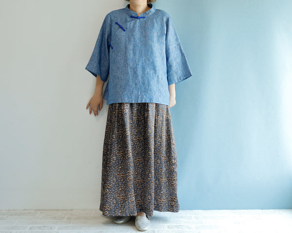 <RS21T27BS> CHINOISERIE Blouse -BLUE LINEN