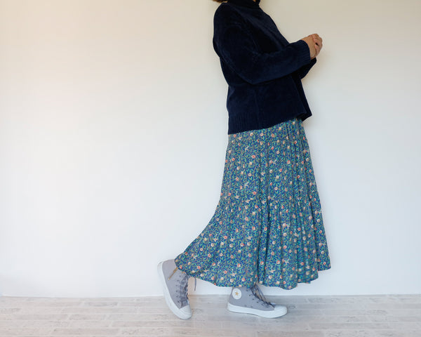<S39BN> BOTANICAL PRINTED Skirt  -Length 90cm