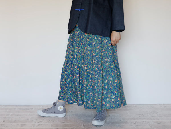 <S39BN> BOTANICAL PRINTED Skirt  -Length 90cm