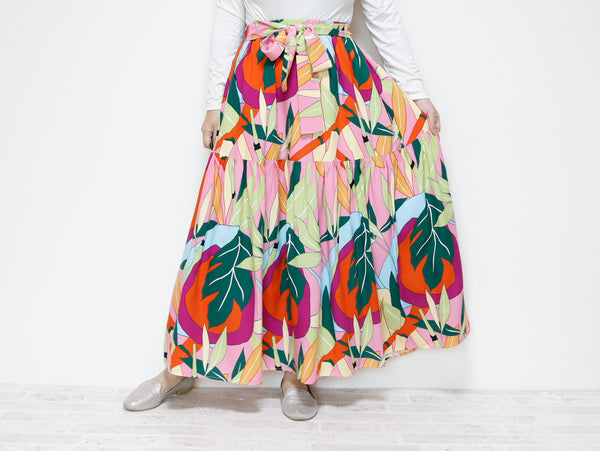 <S39PS> PINKY PRINTED Skirt  -Length 90cm