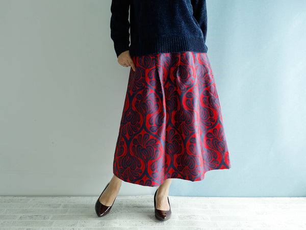 <S17C80>COVENT GARDEN WOVEN RED Skirt  -Length 80cm