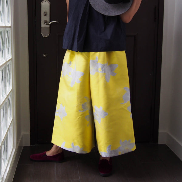 <P06D> CRAZY WOVEN TEXTILE trousers YELLOW