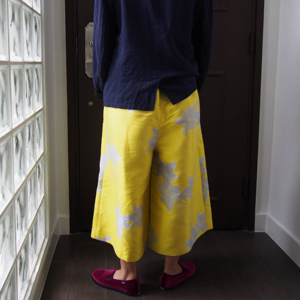 <P06D> CRAZY WOVEN TEXTILE trousers YELLOW