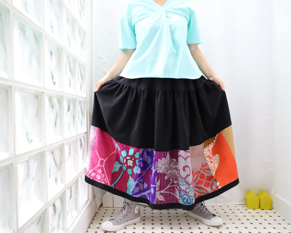 [RS13S05-024> KIMONO Patch-worked Skirt -LONG